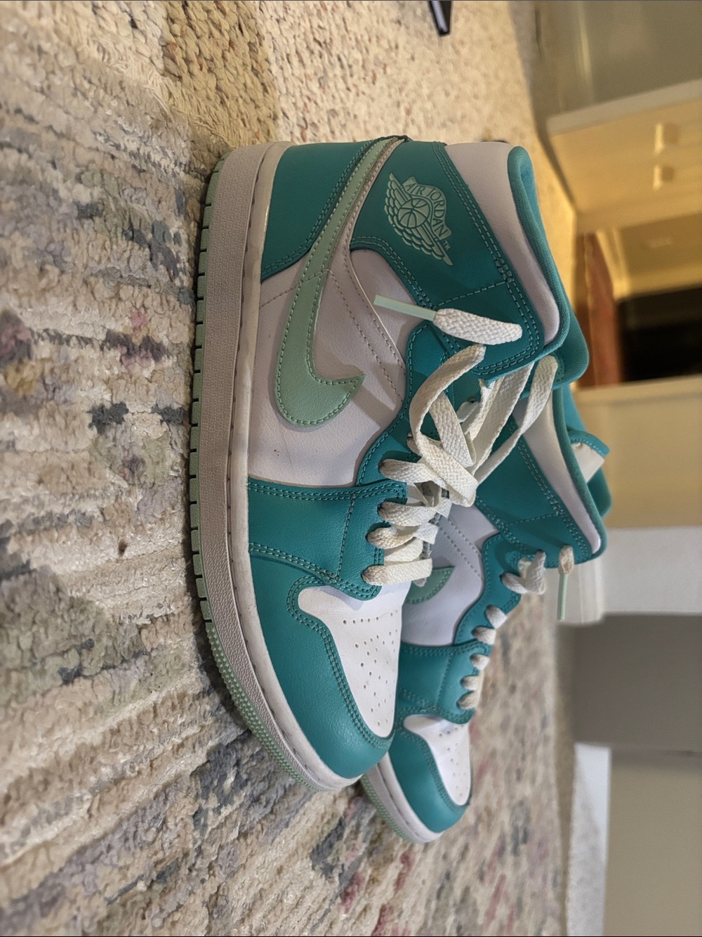 Nike Kids Teal and Mint Air Jordan 1 Mid Sneaker